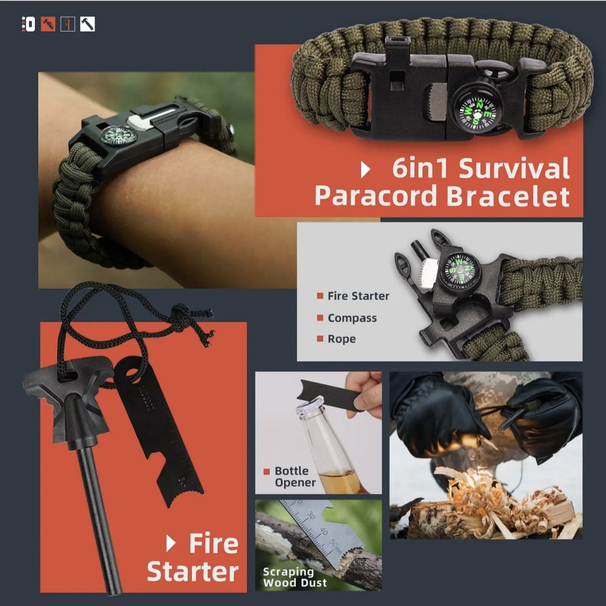 13-Piece Survival Gear Kit – Multi-Function Outdoor Emergency, First Aid & Camping Tools for Hiking and Adventure