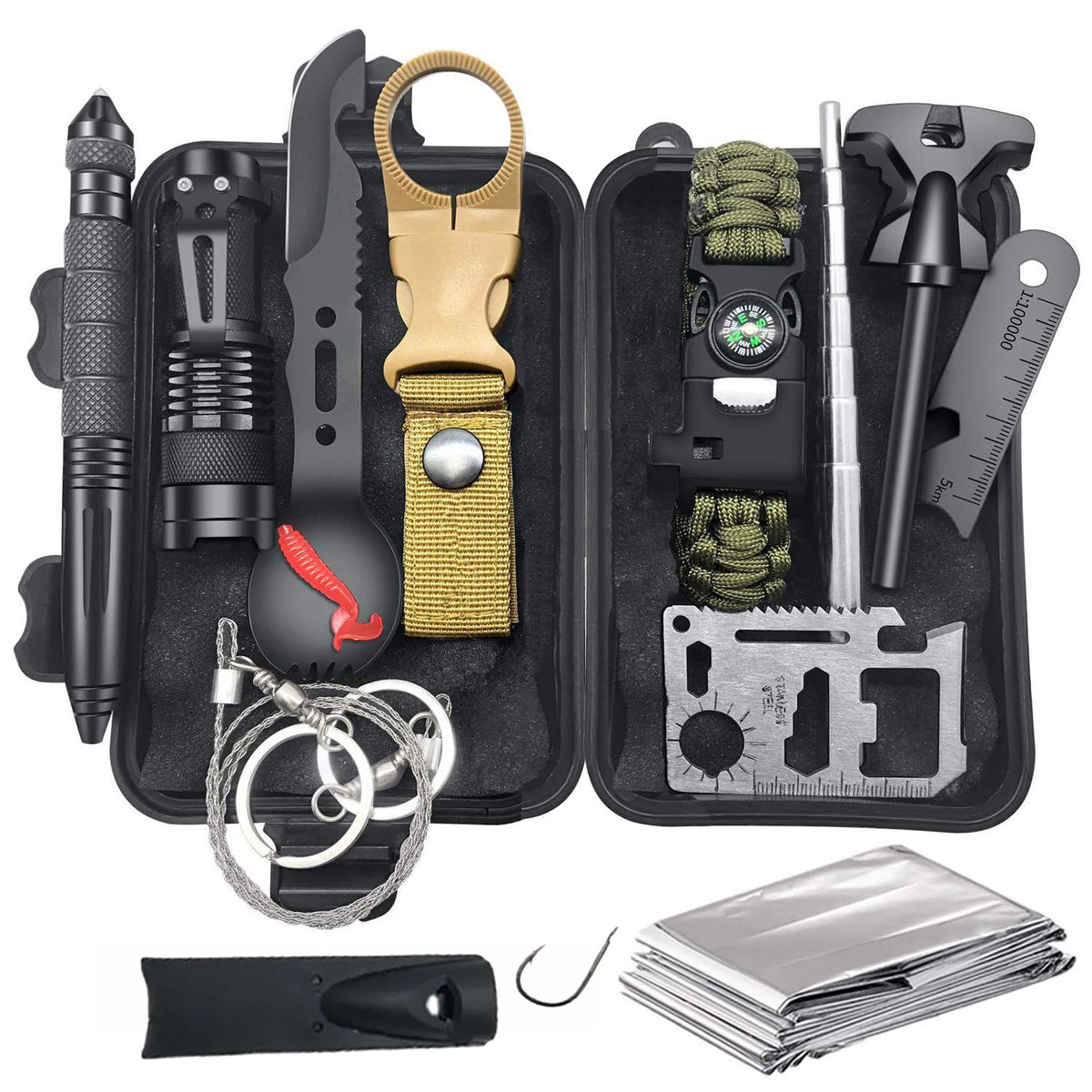13-Piece Survival Gear Kit – Multi-Function Outdoor Emergency, First Aid & Camping Tools for Hiking and Adventure